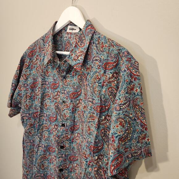 VATPAVE Men Paisley Hawaiian Shirt Button Down Beach Vacation Casual - Size L - Picture 3 of 7